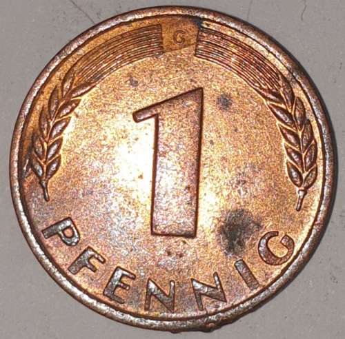 1969 G - 1 PFENNIG - ONE PFENNIG - GERMANY - FEDERAL REPUBLIC - (Copper Plated Steel)